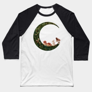 Spring Moon Cottagecore water color Mushrooms Forest White Rabbit and Baby Mouse Baseball T-Shirt